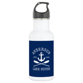Nautic Anchor Oars Family Lake House Navy Blue Edelstahlflasche