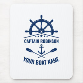 Nautic Anchor Oars Helm Captain & Boat Name Blue Mousepad
