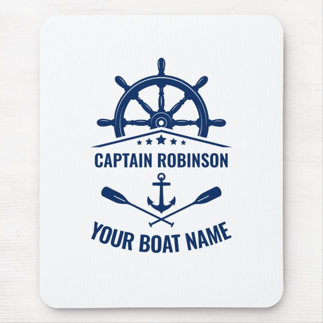 Nautic Anchor Oars Helm Captain & Boat Name Blue Mousepad (Vorne)