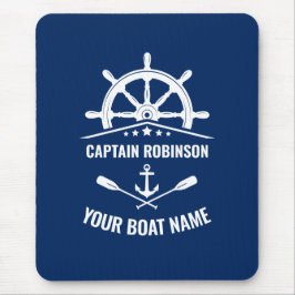 Nautic Anchor Oars Helm Captain & Boat Name Navy Mousepad