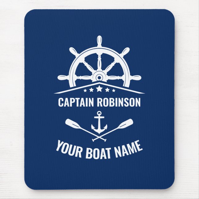 Nautic Anchor Oars Helm Captain & Boat Name Navy Mousepad (Vorne)