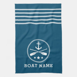 Nautic Anchor Oars Stars Boot Name Aqua Blue Geschirrtuch