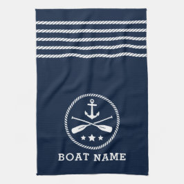 Nautic Anchor Oars Stars Boot Name Sea Blue Geschirrtuch