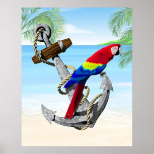 Nautic Anchor Parrot Poster