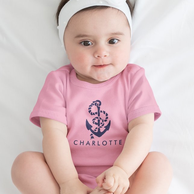 Nautic Anchor Pink Personalisiert Baby Strampler (Von Creator hochgeladen)