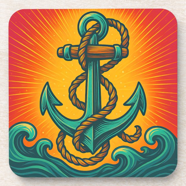 Nautic Anchor Pop Art Getränkeuntersetzer (Vorderseite)