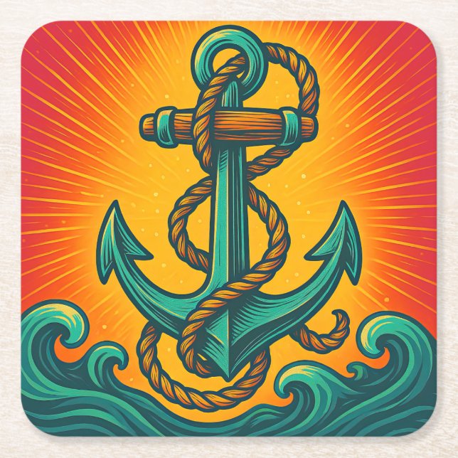 Nautic Anchor Pop Art Rechteckiger Pappuntersetzer (Vorderseite)