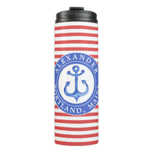 Nautic Anchor Red Personalisiert Thermal Tumbler Thermosbecher