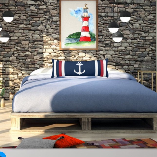 Nautic Anchor Red, White and Blue Body Pillow Seitenschläferkissen (Von Creator hochgeladen)