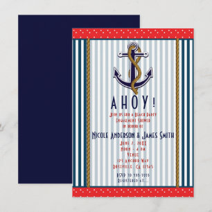Nautic Anchor Red White Stripes & Dots Einladung