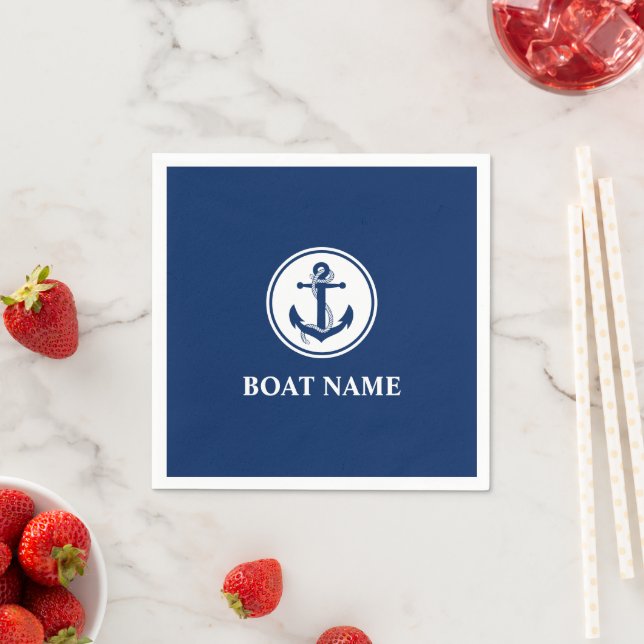 Nautic Anchor Rope Boat Name Navy Blue Serviette (Beispiel)