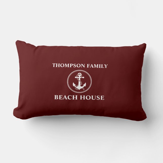Nautic Anchor Rope Familienname Beach House Red Lendenkissen (Vorderseite)