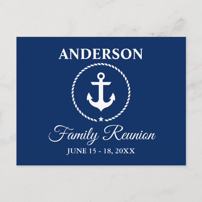 Nautic Anchor Rope Family Wiedersehen Navy Blue Postkarte (Vorderseite)
