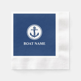 Nautic Anchor Rope Navy Blue Boat Name Serviette