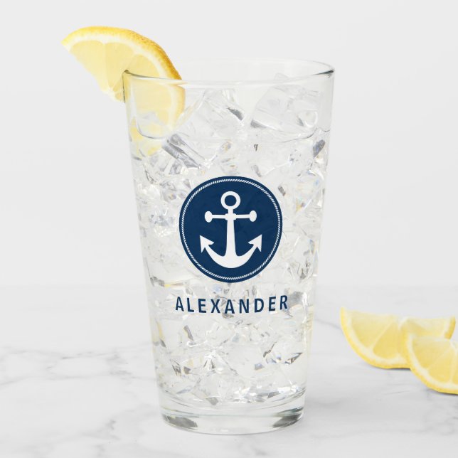 Nautic Anchor Rope Navy Blue Custom Glas (Vorderseite Ice)