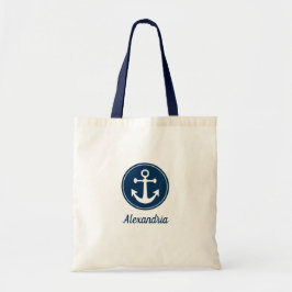 Nautic Anchor Rope Navy Blue White Custom Tragetasche