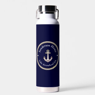 Nautic Anchor Rope Navy Blue White Monogram Name Trinkflasche