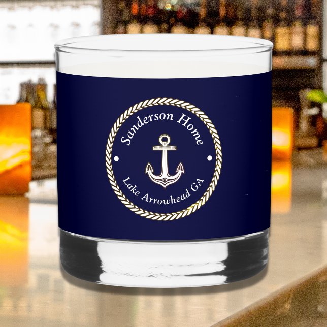 Nautic Anchor Rope Navy Blue White Monogram Name Whiskyglas (Von Creator hochgeladen)