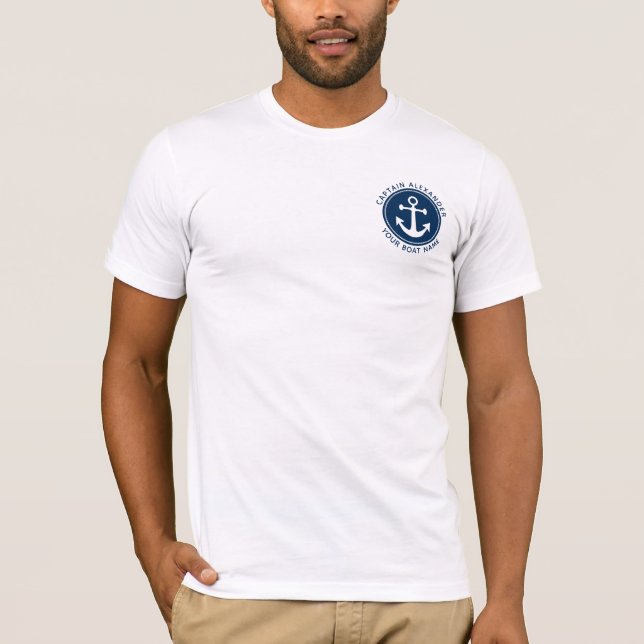 Nautic Anchor Rope Navy Custom Captain Boat Name T-Shirt (Vorderseite)