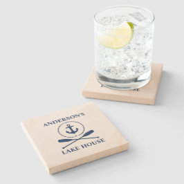 Nautic Anchor Rope Oars Lake House Sandstone Steinuntersetzer