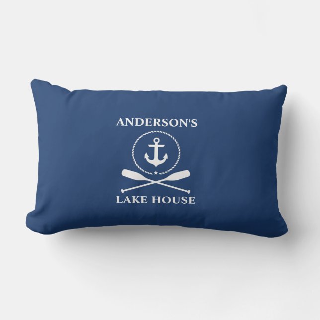 Nautic Anchor Rope Oars Navy Blue Lake House Kissen Für Draußen (Vorderseite)