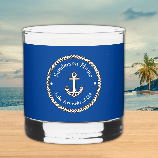 Nautic Anchor Rope Sea Blue White Monogram Name Whiskyglas (Von Creator hochgeladen)