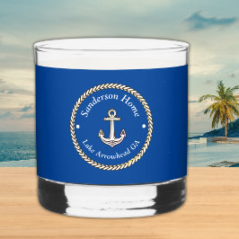 Nautic Anchor Rope Sea Blue White Monogram Name Whiskyglas
