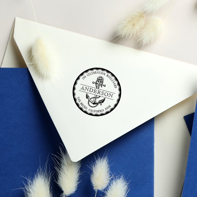 Nautic Anchor Round Family Name & Rücksendeadresse Gummistempel (Von Creator hochgeladen)