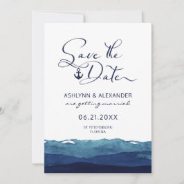 Nautic Anchor Script Typografy Watercolor Navy Save The Date