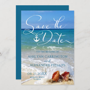 Nautic Anchor Seashells am Strand oder Ihr Foto Save The Date