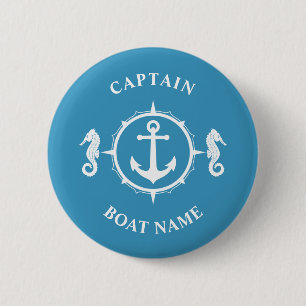 Nautic Anchor Seepferd Captain Boat Name Blue Button