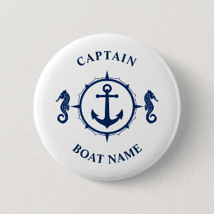 Nautic Anchor Seepferd Captain Boat Name Navy Mari Button