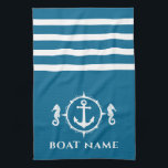 Nautic Anchor Seepferd Ihr Boot Name Aqua Blue Geschirrtuch<br><div class="desc">Custom Nautical Anchor mit Seepferd und Ihrem Personalisierten Bootsnamen auf einem Navy Aqua Blue Kitchen Handtuch.</div>