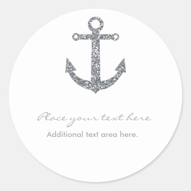 Nautic Anchor Silver Glitzer Glam Party Sticker (Vorderseite)