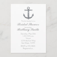 Nautic Anchor Silver Glitzer Party Einladung