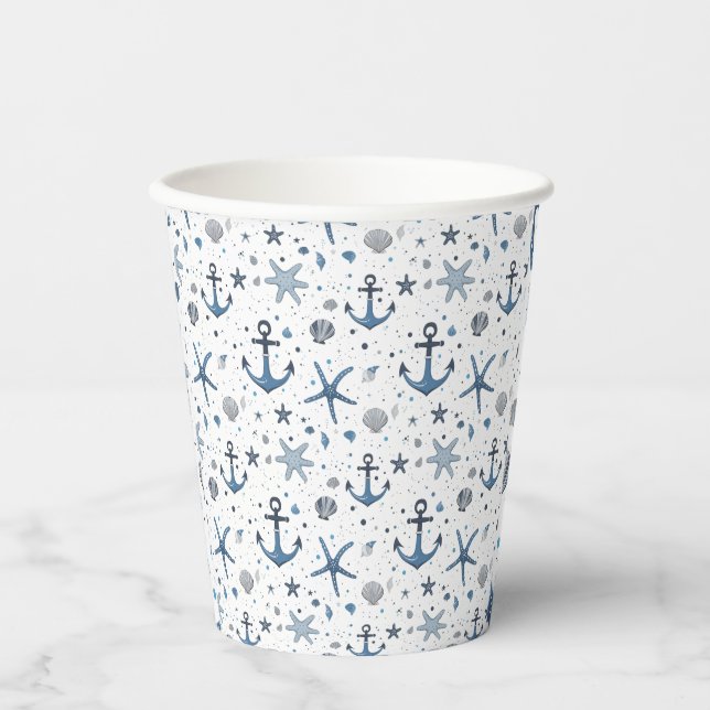 Nautic Anchor Starfish Beach Theme Paper Cups Pappbecher (Vorderseite)
