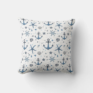 Nautic Anchor Starfish BlueWhite Throw Kissen
