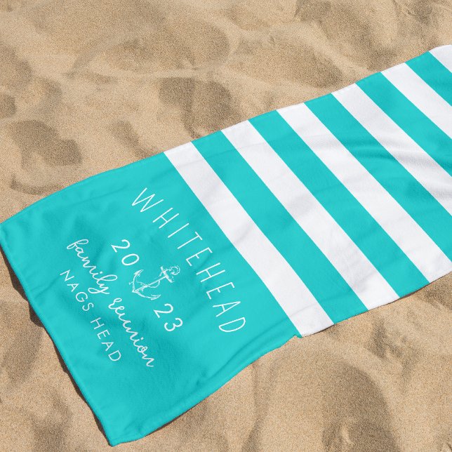 Nautic Anchor Stripe Aqua Strandtuch (Von Creator hochgeladen)