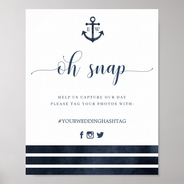Nautic Anchor Stripes Wedding Oh Snap Zeichen Poster (Vorne)