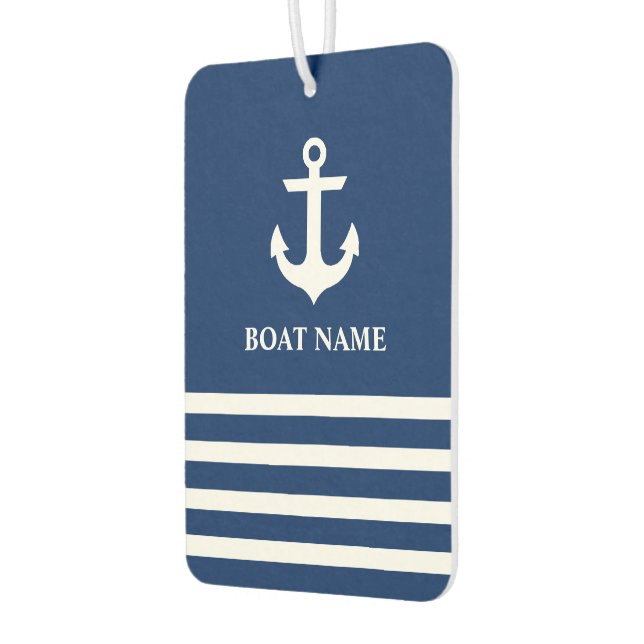 Nautic Anchor Striping Boat Name Navy Blue Autolufterfrischer (Links)