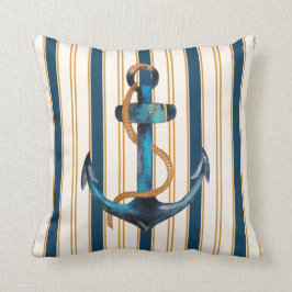Nautic Anchor Türkis Gold Stripe Beach Kissen