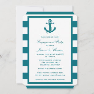 Nautic Anchor Turquoise Stripe Engagement Party Einladung