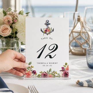 Nautic Anchor Watercolor Floral Knoten Tischnummer