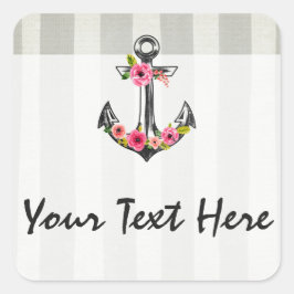Nautic Anchor Watercolor Rose Beach Boutique Quadratischer Aufkleber