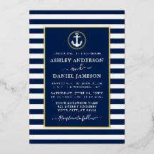 Nautic Anchor Wedding Blue Stripes Gold