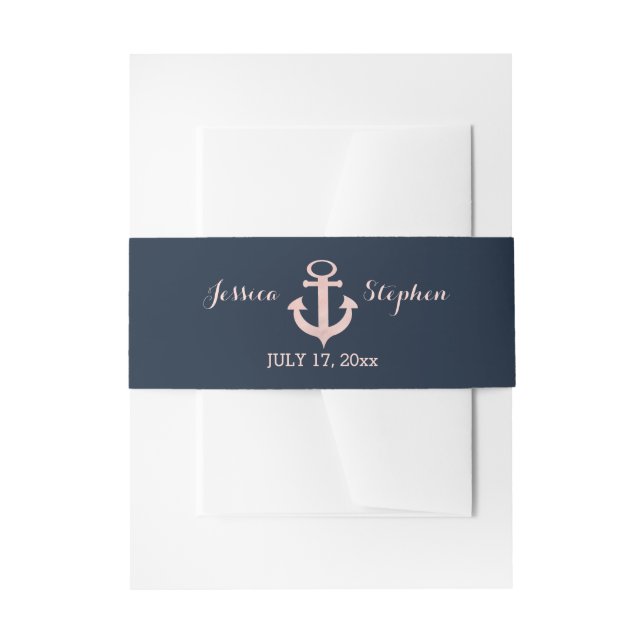 Nautic Anchor Wedding Blush und Navy Blue Einladungsbanderole (Vorderseite Beispiel)