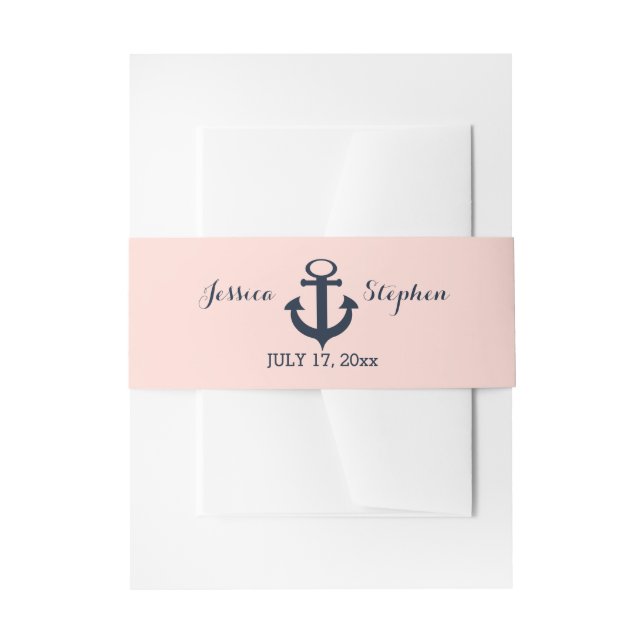 Nautic Anchor Wedding Blush und Navy Blue Einladungsbanderole (Vorderseite Beispiel)