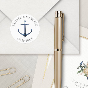 Nautic Anchor Wedding Classic Round Sticker