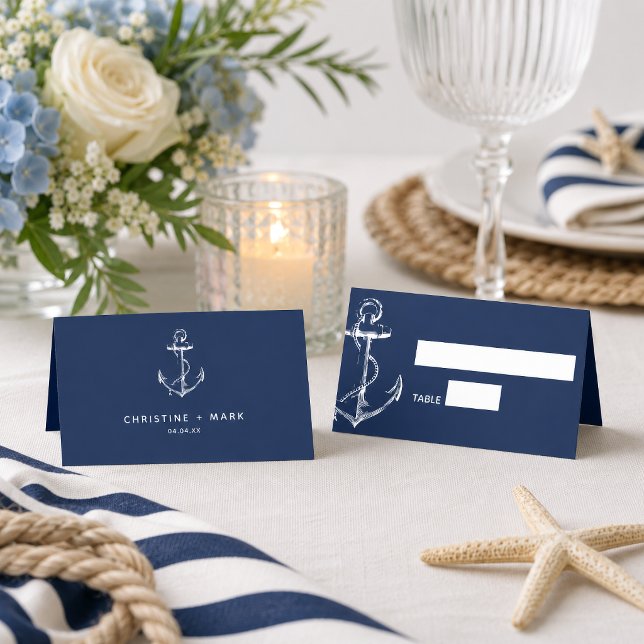 Nautic Anchor Wedding Navy Platzkarte (Dress your reception up with these nautical anchor place cards.
)