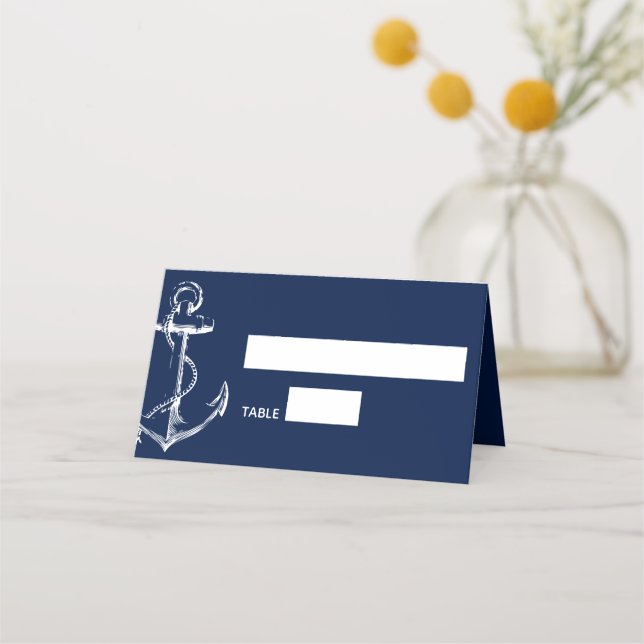 Nautic Anchor Wedding Navy Platzkarte (Vorderseite)